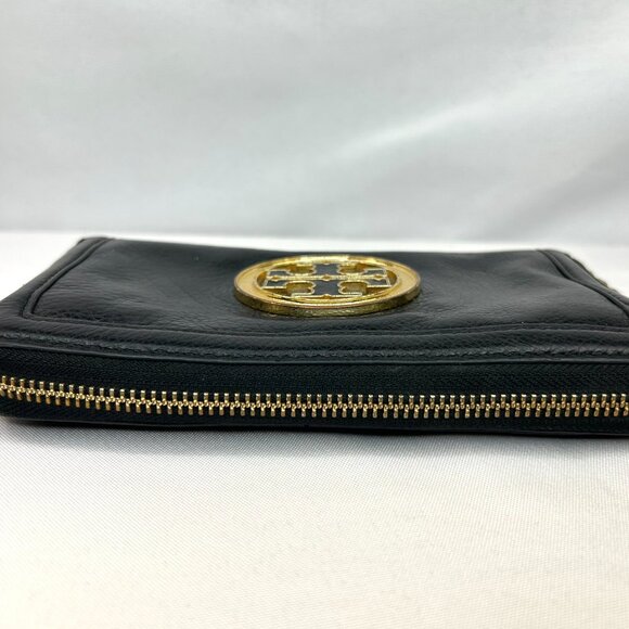 Tory Burch Amanda Zip-Around Continental Wallet Black Pebbled Leather - Picture 7 of 16
